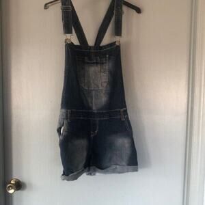 Wallflower Cuffed Stretch Denim Shortalls Bib Overall Shorts size XL0